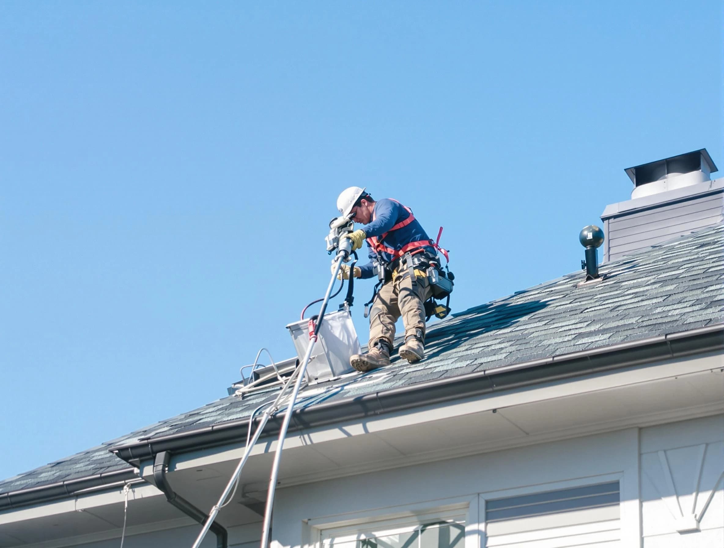 Bernalillo Dryer Vent Cleaning certified technician cleaning a roof-mounted dryer vent system in Bernalillo