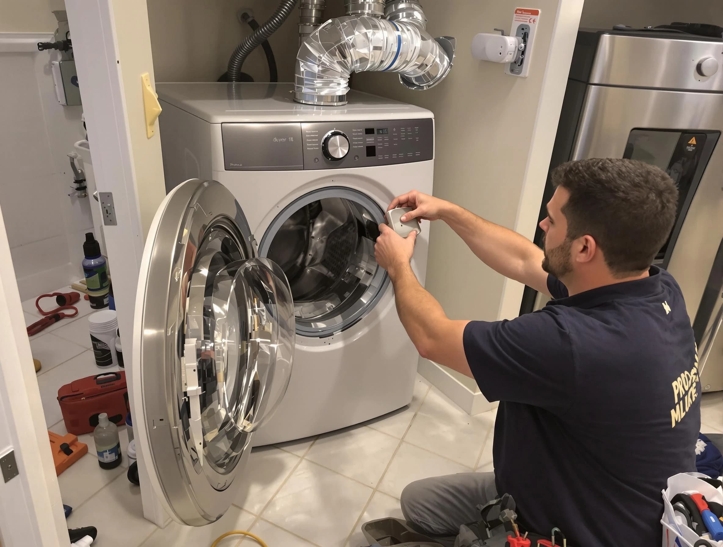 Bernalillo Dryer Vent Cleaning technician performing precise dryer vent hose installation in Bernalillo