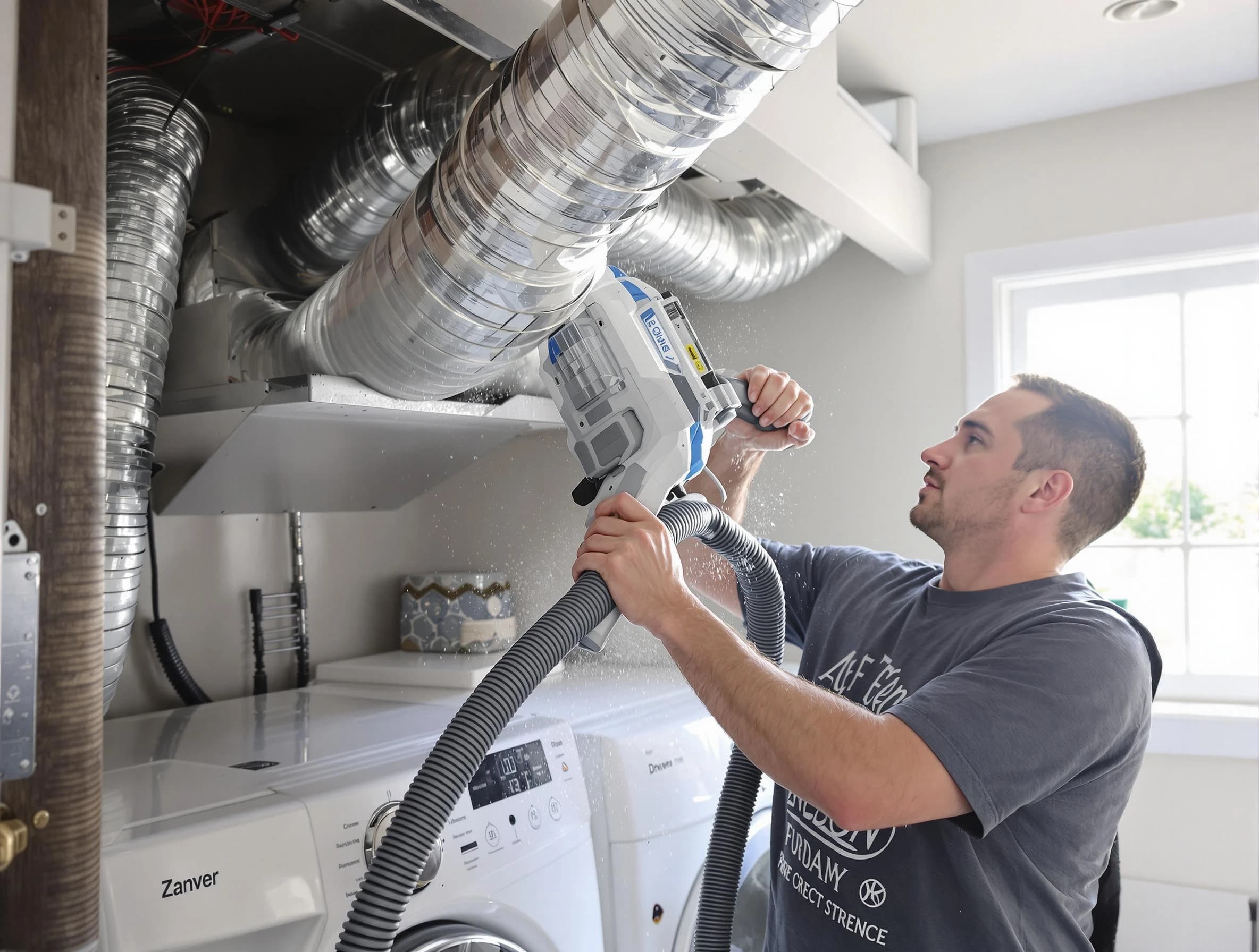 Bernalillo Dryer Vent Cleaning specialist cleaning deep within a dryer vent duct system in Bernalillo